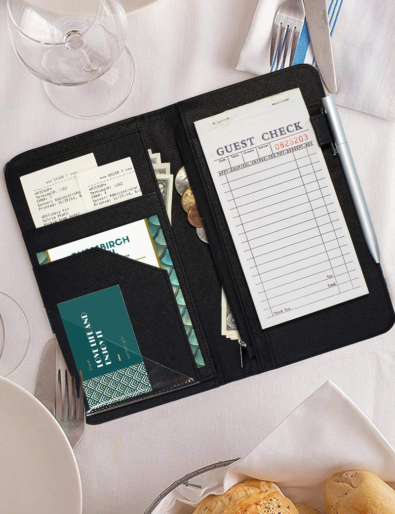 Zreal Server Book With Zipper Pocket, 5 X 9 Waitress Book, Magnetic Closure Pocket, Big Volume, Guest Check With Pen Holder for Waiter Server Wallet Fit Waitress Apron (Black) - Image 4